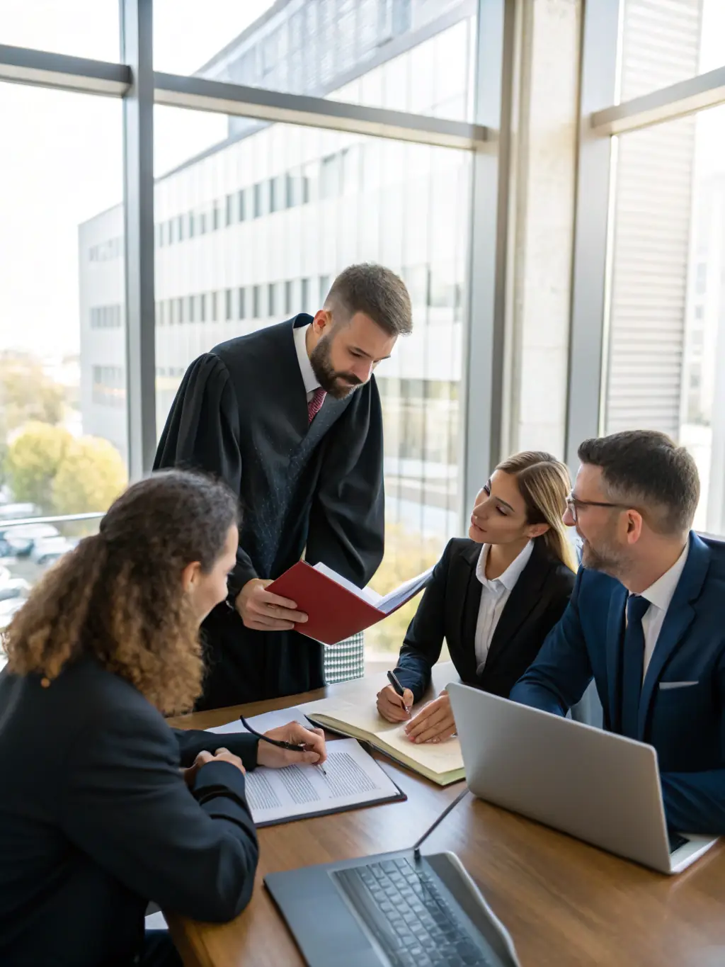 A picture of a consultant meeting with a client in a modern office setting in Hong Kong, discussing HR solutions and ongoing support. The atmosphere is professional and collaborative.