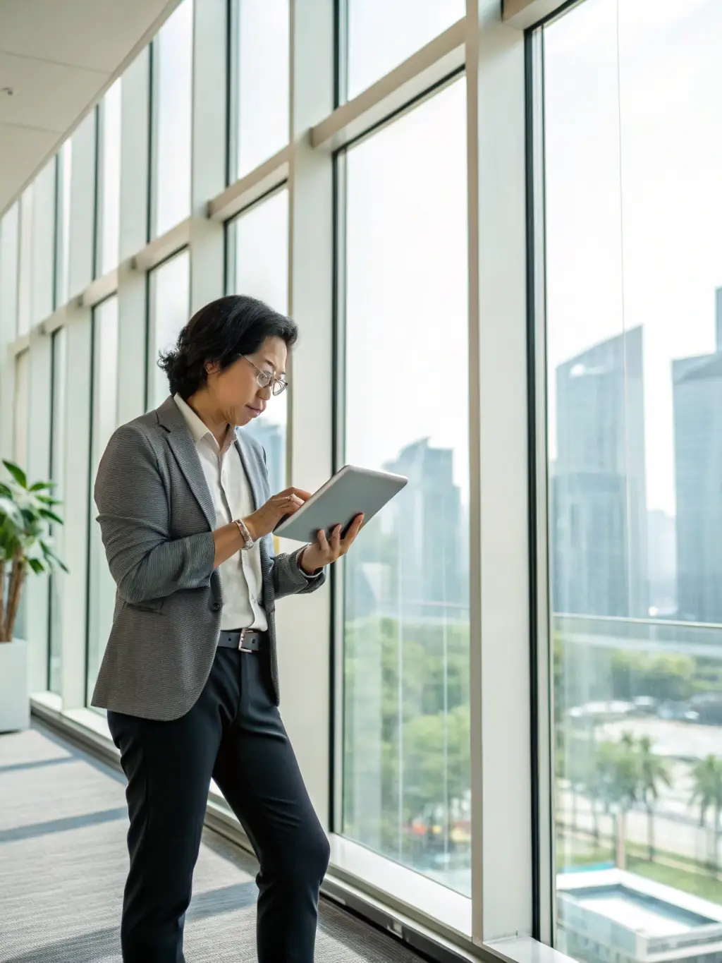 A customer service representative visiting a client's business, conducting a follow-up meeting to ensure satisfaction and address any concerns.
